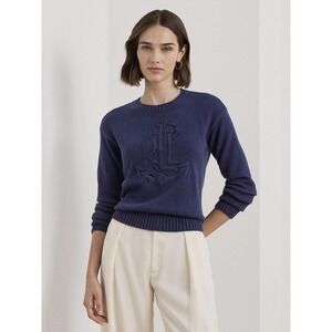 LRL Ralph Lauren Anchor-Logo Combed Cotton Sweater Womens XXL Navy Nautical NWT